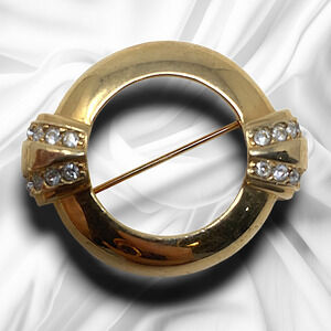 Vintage Avon Centennial Edition Gold Tone Modernist Crystal Circle Brooch Pin